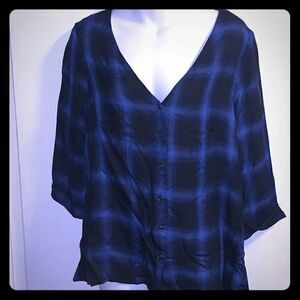 FASHION ON EARTH Black and Blue Plaid Blouse-S